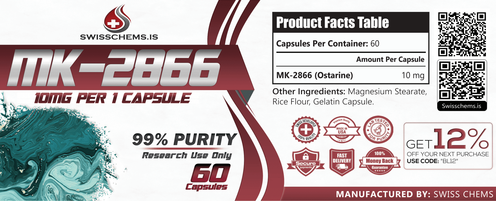 Ostarine (MK-2866), (10mg/capsule), 60 Capsules - Image 2