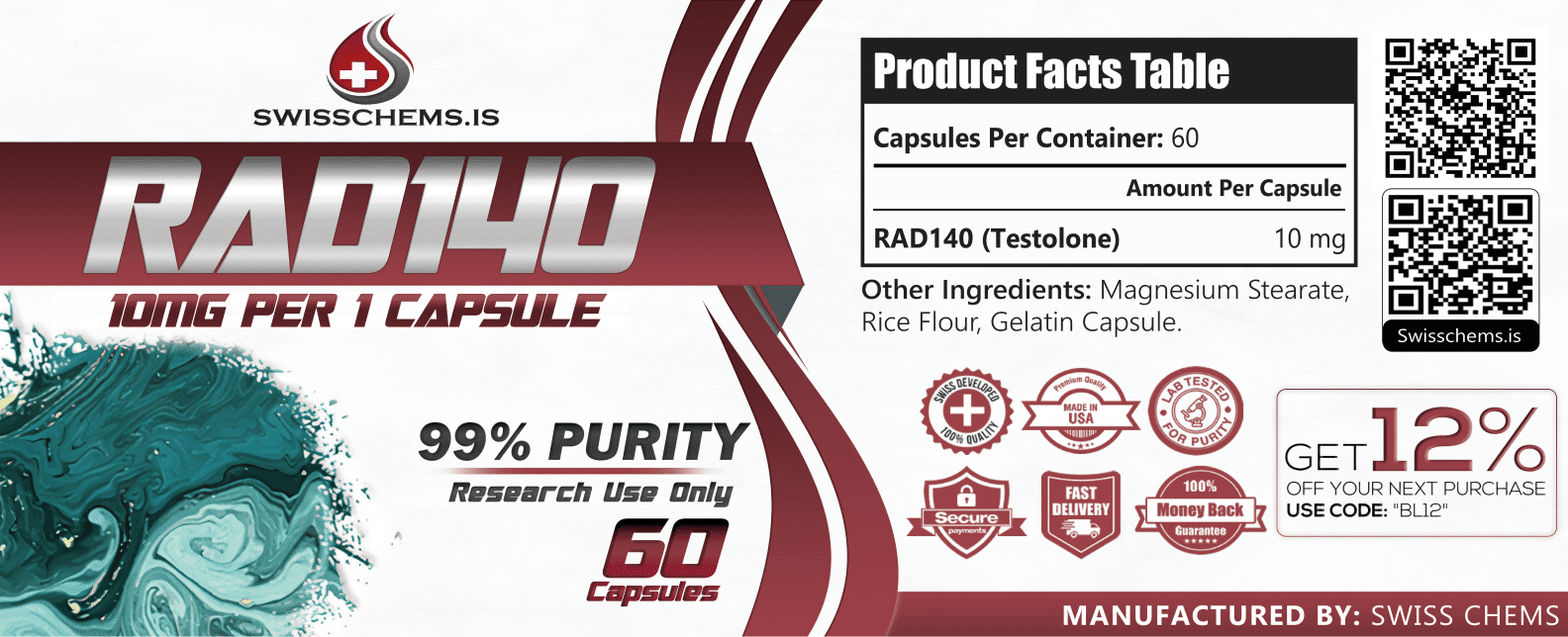 RAD-140 (Testolone), (10mg/capsule) 60 Capsules - Image 3