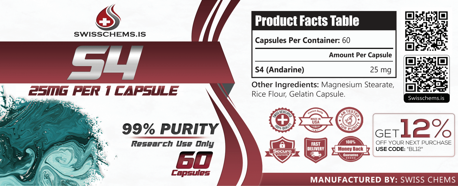 S4 (Andarine), (25mg/capsule) 60 Capsules - Image 3