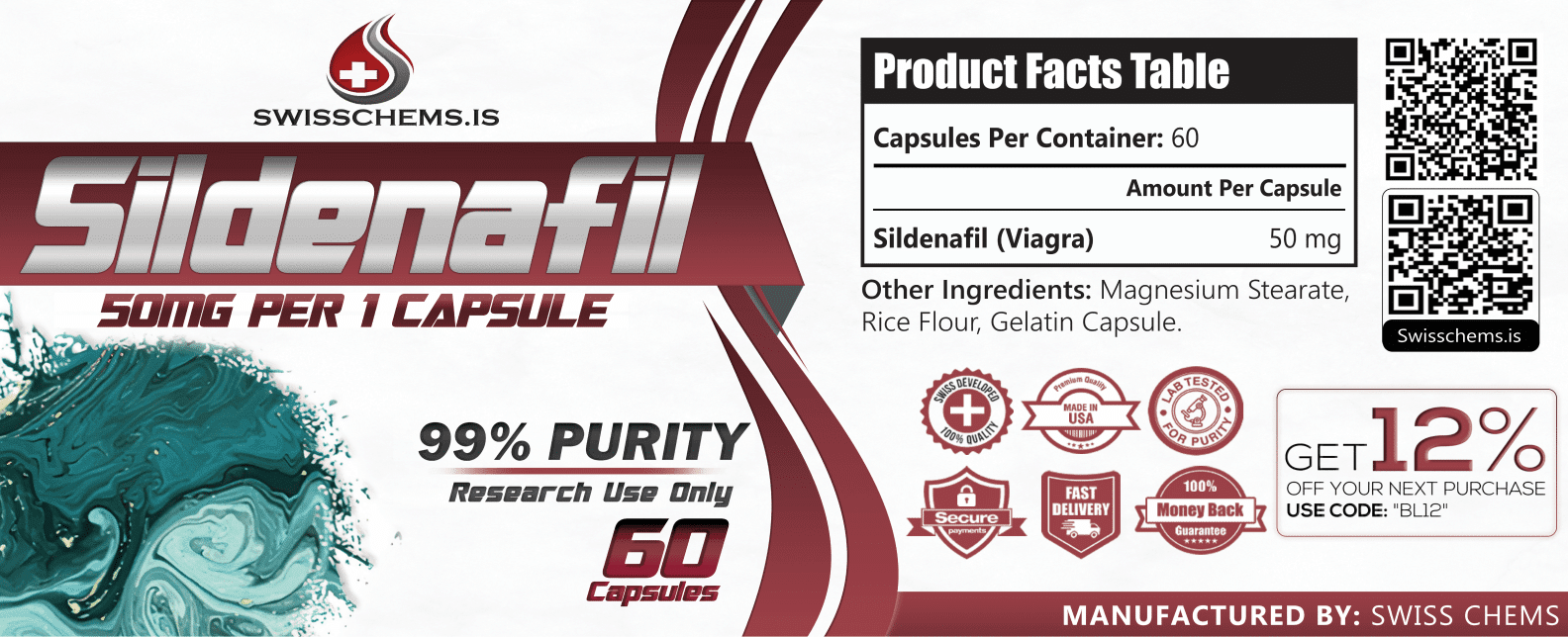 Sildenafil, (50mg/capsule), 60 Capsules - Image 2