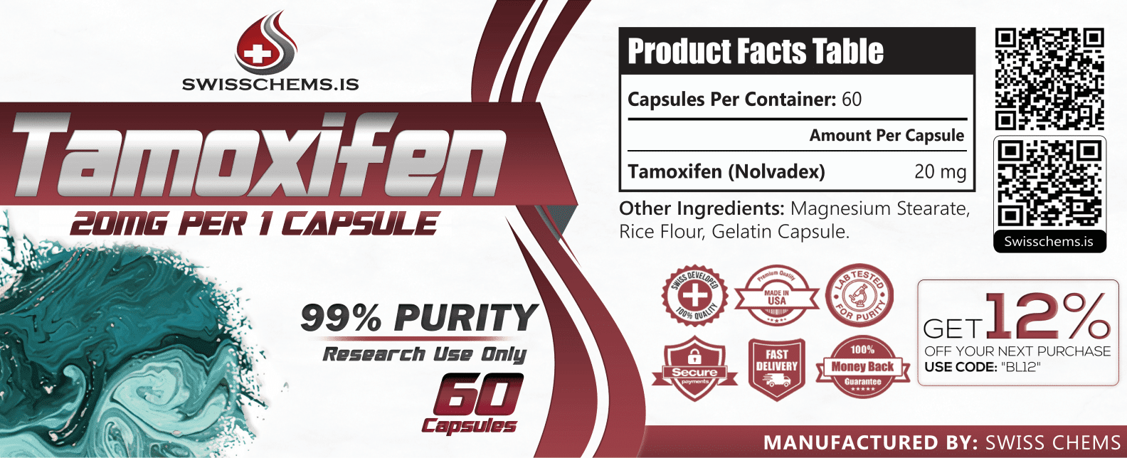 Tamoxifen (20mg/capsule), 60 Capsules - Image 2
